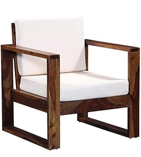 Solid Wood Accent Chair with White Cushions, Modern Geometric Frame Design, Brown Finish-image-15