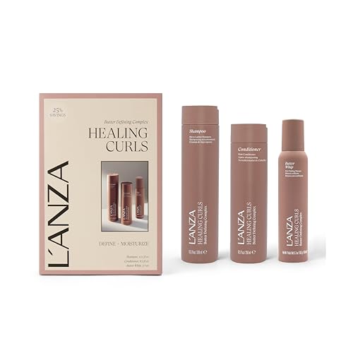 LANZA Healing Curls Butter Whip Hair Styling Mousse Curly Shampoo & Conditioner Set Detangles & Defines Curls Texture Control Deep Hydration Anti-Frizz Color Safe Sulfate Free Hair Care Kit
