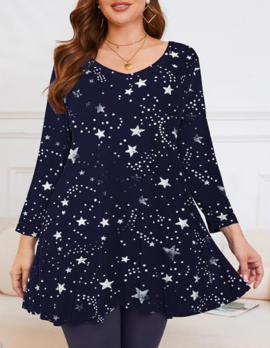 Image of LARACE Tunics 3 /4 Sleeve Plus Size Tops for Women V Neck Loose Fit Flowy Clothing for Leggings
