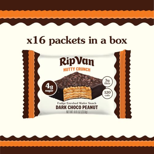 Image of Rip Van Nutty Crunch Dark Choco Peanut Butter Wafer - Crispy Wafer Snack, Low Sugar, 120 Calories, Individually Wrapped - 16 Count