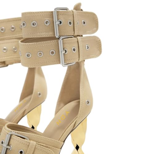 YDN Women Ankle Strap Pumps Pointed Toe Rivets D’Orsay Metal Chunky High Heels Buckle Strap Shoes Party Prom Daily Size 4-16 US3