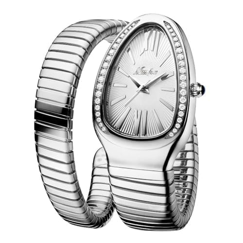 Classic Snake Shape Watch for Women Gold Silver Scaleable Bracelet Womens Watches Bling Diamonds Quartz Ladies Wristwatch