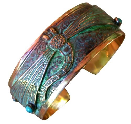 Elaine Coyne Verdigris Patina Decorative Dragonfly Wearable Art Cuff Bracelet - Turquoise #TOP5