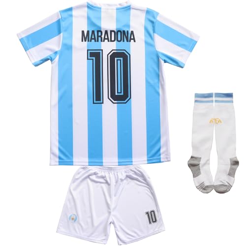 Vintage Argentina Diego Home #10 Retro Football Soccer Kids Jersey Shorts Socks Set Youth Sizes