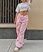 Women Baggy Cargo Pants Y2K Low Waist Vintage Solid Color Drawstring Pants Streetwear Wide Leg Baggy Jogger Punk Trousers Pink XS