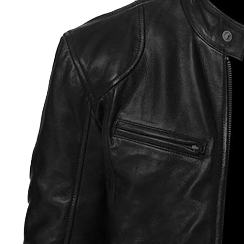 Chaqueta de cuero para motociclista hombre con cierre slim fit miniatura 5