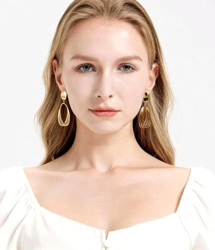 18K Gold Plated Dangle Earrings Lightweight Gold Statement Earrings For Women Trendy3
