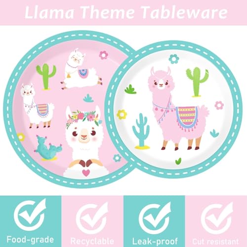 Image of ZOIIWA 96 Pcs Llama Birthday Party Supplies for 24 Guests Alpaca Llama Birthday Plates Napkins Tableware Party Decorations Mexican Cactus Dinnerware Favor for Kids Girls Baby Showers