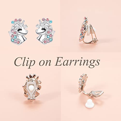 8 Pairs Clip on/Stud Earrings for Girls kids Toddler Hypoallergenic Cute Clip-on Earrings for Childrens Teen Unicorn Butterfly Turtle Clip Stud Earrings Multiple Jewelry Gift 3 Years Old+ 5