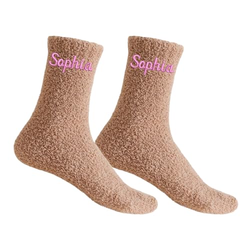 Custom Embroidery Fuzzy Socks with Your Name/Text,Personalized Cozy Fluffy Slipper Plush Socks for Men Women