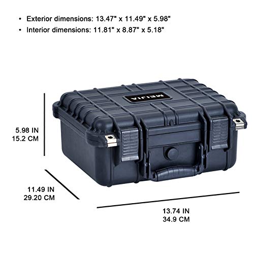 Meijia Portable All Weather Waterproof Protective Case,Hard Case,Camera Case With Customized Fit Foam,Fit Use Of Drones,Camera,Equipments,Pistols,Elegant Black,13.35 X11.63X5.98Inches #TOP2