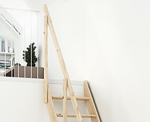 DOLLE Raumspartreppe aus unbehandelter massiver Fichte Höhe bis 283,5 cm inkl. Geländer mit zweigeteilter Wange