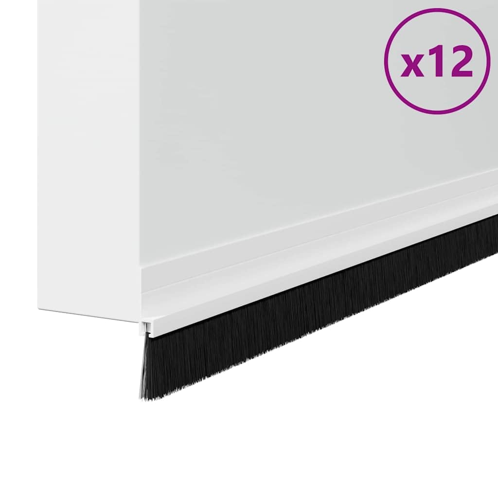 Samoprzylepne uszczelki szczotkowe do drzwi, 12 szt., białe, 100 cm, ze stopu aluminium, włosie PCW, do drzwi pokojowych i wewnętrznych, tłumiące dźwięki, izolujące ciepło, odporne na