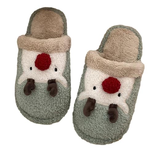 Winter Fuzzy Cozy Non-Slip Indoor Slippers Warm Plush Home Shoes Elk Mute Slippers for Women(36-37, Blue)