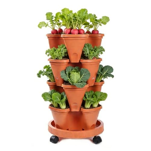 Ldduopp Vaso Per Fragole | Contenitore Per Piante Impilabile A 4 Livelli,Vasi Da Con Drenaggio Automatico, Ruote E Vassoio Inferiore,Per La Coltivazione Di Fragole E Ortaggi