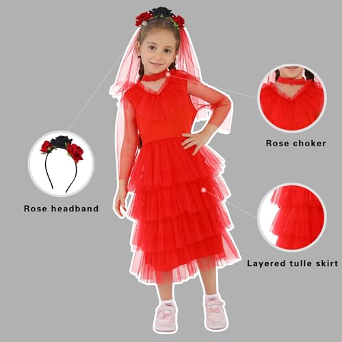 Disfraz rojo para niñas, con diadema miniatura 2