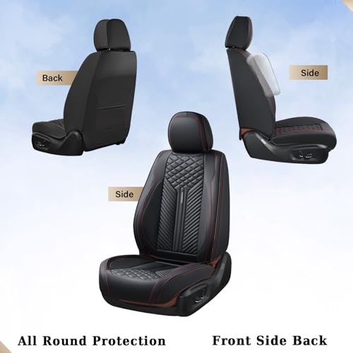 Image of Coverado Car Seat Covers Full Set, 5 Seats Leather Seat Covers for Cars, Waterproof Front and Rear Car Seat Protectors Cushions Universal Fit Most Vehicles (Black)