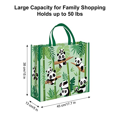 NymphFable 5 Pack Reusable Shopping Bags - Panda Bamboo Grocery Tote, Waterproof Gift Bag, 50LBS, L, 17.7" x 15" 5" - Image 2