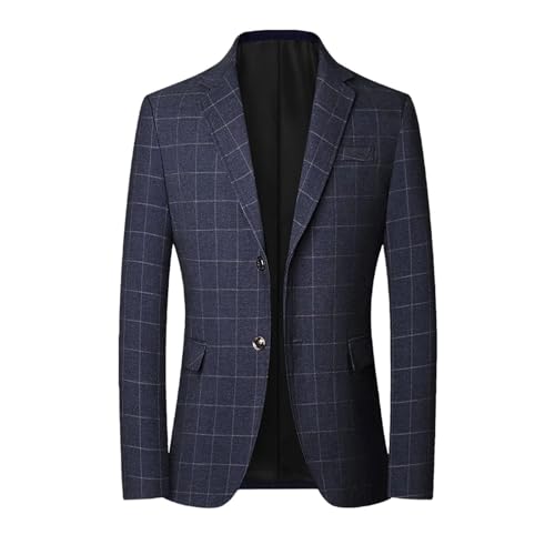 Men Blue Checkered Non-iron Suit Jackets black Light Business Casual Men Blazers Slim Fit