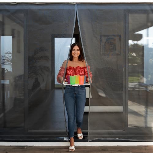 TRANQUILISAFE Moustiquaire Baie Vitrée Magnétique - Moustiquaire Aimantée avec 2 Ouvertures – Protection Anti Moustique (L 200 cm - H 216/224 cm)