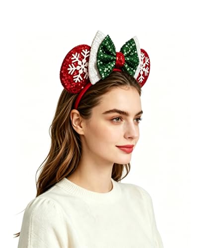 LSHDXD Christmas Bow Headband Hair Hoop, Glitter Snowflake Hair bands for Christmas Party Supplies