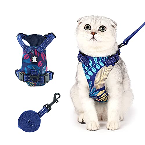 Ensemble harnais et laisse pour chat pour la marche et l'évasion, gilet réglable pour chat et petit chien avec sangle réfléchissante, veste de contrôle facile pour la marche en plein air (M, bleu) Cover