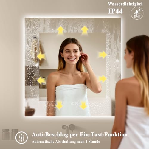 Archaluxe Badspiegel-mit-Beleuchtung 70x70cm - LED Badezimmerspiegel Badezimmer Spiegel mit Beleuchtung, Touch-Schalter, Dimmbar… – Ansicht 3
