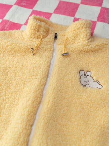 Teens Cute Bunny Embroidered Fuzzy Coat Women Kawaii Winter Fluffy Zip Up Fleece Lined Oversized Shaggy Jacket2