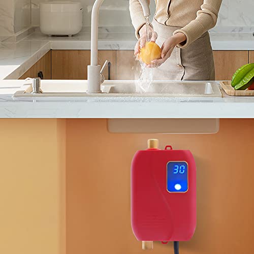 Red Kitchen Tankless Electric Hot Water Heater 3000W 5s Instant Heating Mini Hair Salons Under Sink on Demand Water Heater for Household Comercial Use, >32A Red Kitchen Tankless Electric Hot Water Heater 3000W 5s Instant Heating Mini Hair Salons Under Sink on Demand Water Heater for Household Comercial Use, >32A