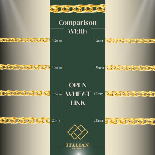 REAL Solid 14K or 10K Yellow Gold 1.50mm,1.7mm, 2.0mm Flat Open Wheat Spiga Chain Necklace with Lobster Claw Clasp | Multiple Lengths Available | Men Women | MADE IN ITALY3