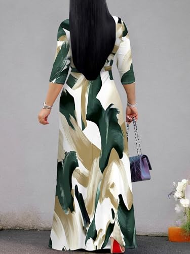 Image of PinkPatty Women's Print Maxi Dresses 3 /4 Sleeve Flowy Long Dress V Neck Wrap Tie Waist Sundress