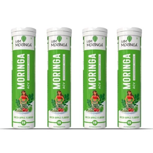 Image of ACV Moringa Tablets for Weight Loss. 60 nos Apple Cider Vinegar Tablet. Support Boost Metabolism & Immunity with Superfood Extracts Natural Energy Effervescent 15Tablets (Pack of 4)