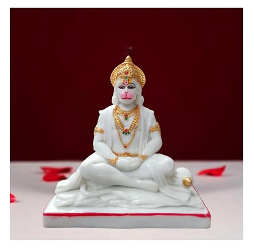 Image of Beautifully Handcrafted Marble Panchmukhi Hanuman Ji Idol for Home Temple Statue Showpiece-Size (White-10 Inch), Idol