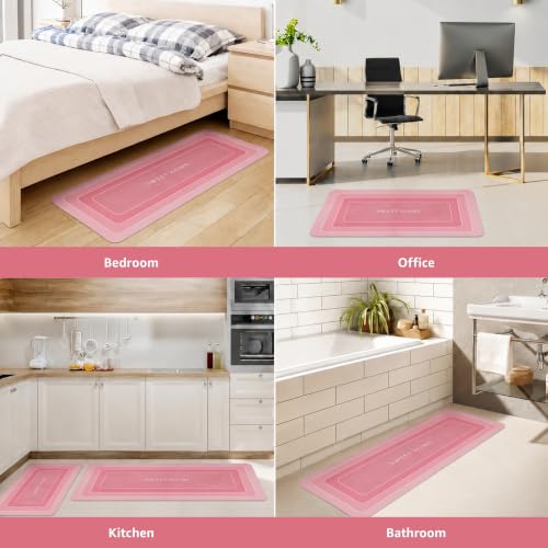 Image of Amazon Brand - Solimo Silicone Kitchen & Bath Mat (Pack of 2) | Pink | Anti-Fatigue Comfort Foam | Waterproof & Anti-Slip | 60 x 40 cm & 40 x 120 cm| Quick-Dry & Easy Clean