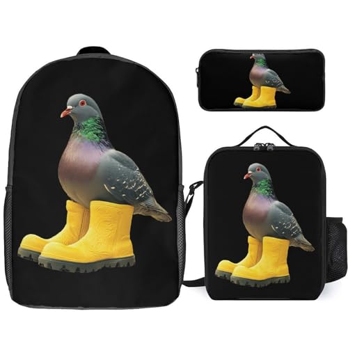 Pigeon Wearing Yellow Boots Large Travel Backpacks Carry on Backpack Weekender Bag with 2 Storage Pockets for Men And Women