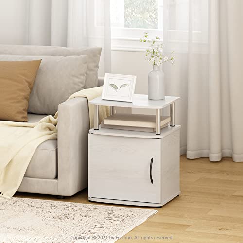 Furinno 215514 Jaya End Side Sofa Table/Nightstand With Door, 2-Pack, White Oak/Stainless Steel Tubes thumb #1