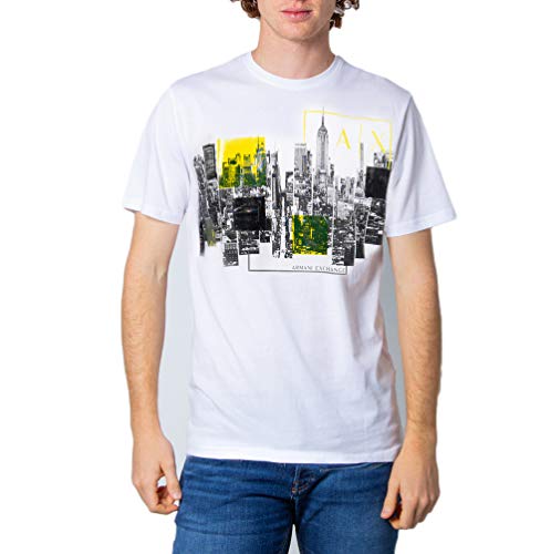 A|X Armani Exchange Men's Regular Fit NYC Skyline Print Crewneck Cotton Graphic Tee, White, M
