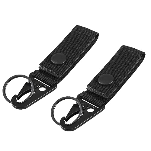 Azarxis Llavero Táctico con Cinturón Gancho Clave Multifuncional Hebilla Molle para Camping al Aire Libre (02 Negro - 2 Pcs)
