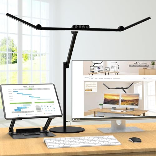 Image of Micomlan Aluminium WIAONE Architect Desk Lamp with Atmosphere Lighting, Led Desk Light with Base,24W Bright Auto Dimming with Rotatable Swing Arm for Workbench Computer (Black(with Base)(28 Inch))