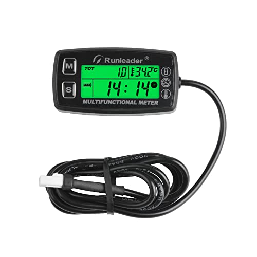 NInE-ROnG Medidor Multifunción Digital Tacómetro Medidor de Horas Reloj Temperatura RPM Mantenimiento Batería Reemplazable con luz de Fondo para Motor Pequeño Motor Cortacésped ATV Generador