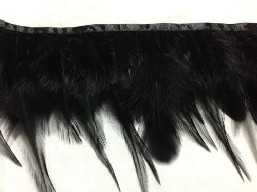 EliteKoopers 1 Meter Black Rooster Hackle Feather Fringe Trim for Custume Dress Decoration Clothes Carnival Accessories