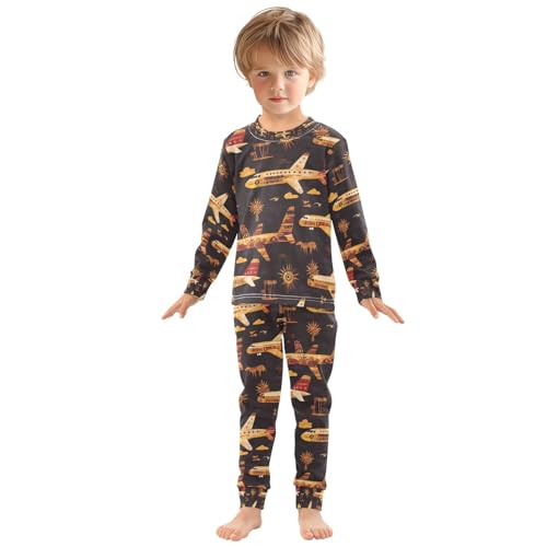 senya African Totem Airplane Pajamas Set Long Sleeve Soft Cotton Sleepwear 2 Piece3