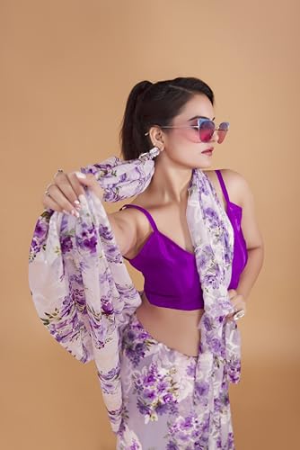 Image of Garden Vareli Summer Roganza Viscose Brasso Floral Print Saree with Unstitched Blouse Piece