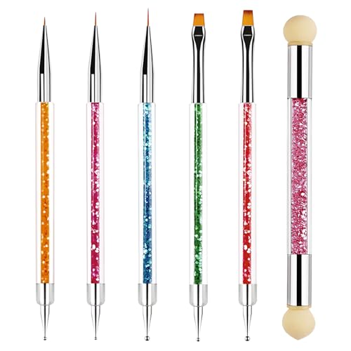 Sularpek 6 Piezas Pinceles Para Uñas, Pincel Acrilico Uñas, Pincel Fino para Uñas, Herramientas de Doble Punta de Uñas, Nail Dotting Manicure Tools Para Diseño de Arte de Uñas DIY