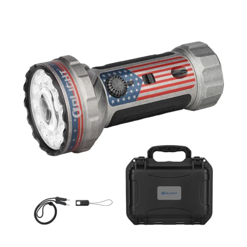 Image of OLIGHT Marauder Mini 2 Bright Flashlight 10,000 Lumen with 750 Meters Beam Distance, Rechargeable Light with Dual Charging & 5 Lighting Modes for Outdoor, Camping, Emergencies (Stars&Stripes Edition)