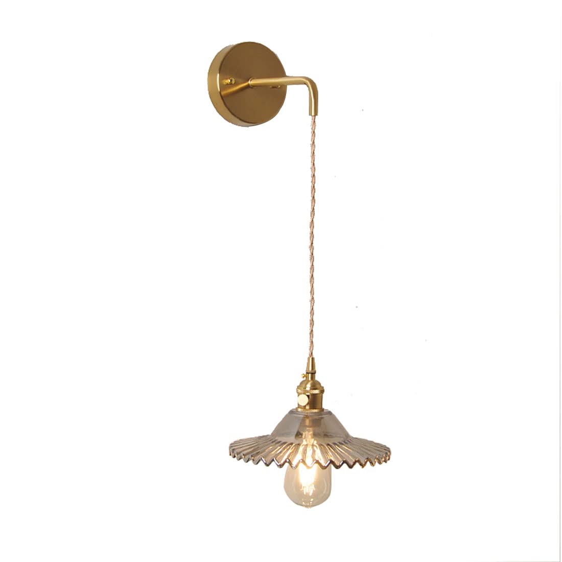 HPTHLY Vintage Wall Lights Glass Lamp Shade Line Height Adjustable Sconces Wall Lighting E27 1-Light Brass Wall Lamps For Bedroom Bedroom Beside Kitchen Rest(Gray-Detail)