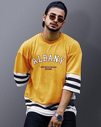 Image of EYEBOGLER Oversized Loose Baggy Fit Drop Shooulder Half Sleeves Cotton Blend Printed T-Shirt for Men