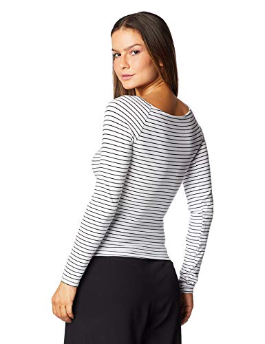 Blusa Manga Longa Listrada, Hering, Feminino, Off/Preto, P