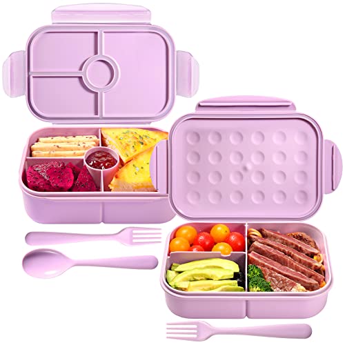 Bento Box,Jeopace Bento Box Adult Lunch Box,Kids Bento Box with 3&4Compartments,Lunch Containers Microwave Safe(Flatware Included,Purple+LightPurple)