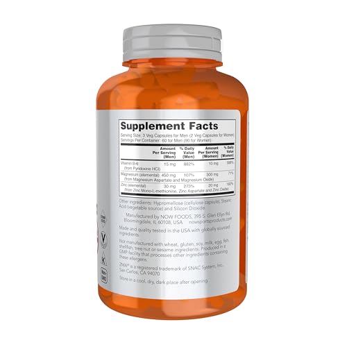 NOW Foods Sports Nutrition, ZMA (Zinc, Magnesium and Vitamin B-6), Enhanced Absorption, Sports Recovery*, 180 Capsules